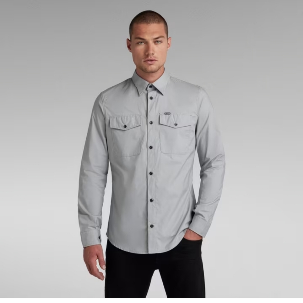 Marc Ecko Cut & Sew Mens S Grey Military Button Down Long Sleeve Shirt Cotton‎